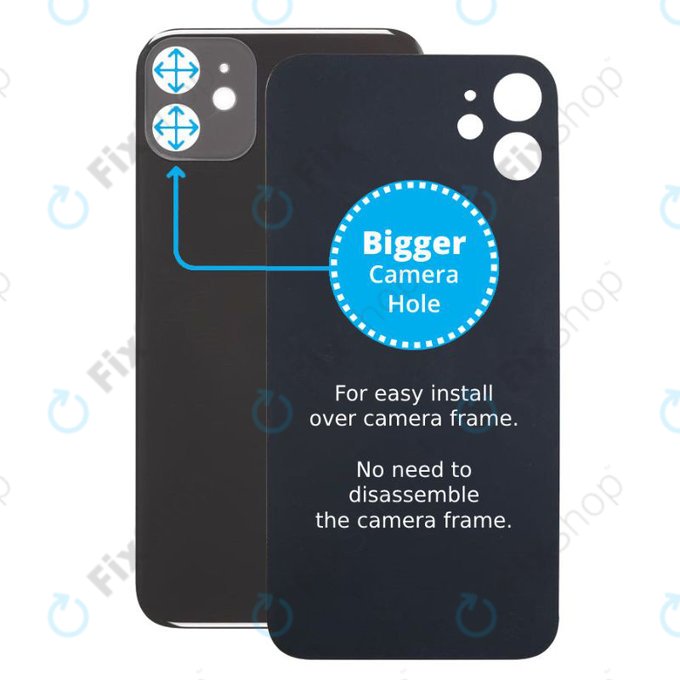 Apple iPhone 11 - Sklo Zadního Housingu se Zvětšeným Otvorem na Kameru (Black)