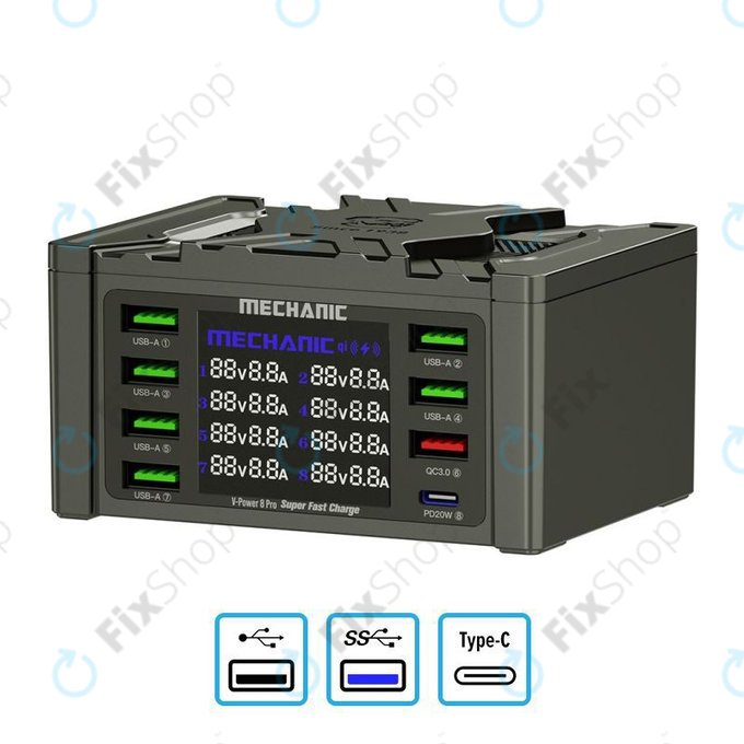 Mechanic V-Power 8 Pro - USB Servisní Nabíjecí Stanice s USB-C, USB 3.0