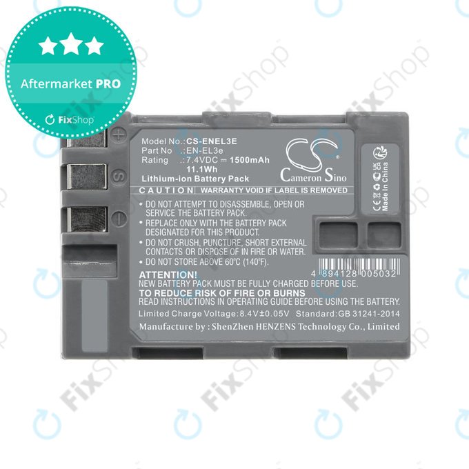 Baterie pro Nikon D100, D200, D50, D70, D70s, D80, D300S, D700, D90, D300, 1500mAh, Li-Ion, 7.4V, EN-EL3e, HQ