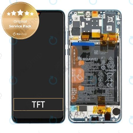 Huawei P30 Lite (2020) - LCD Displej + Dotykové Sklo + Rám + Baterie (Peacock Blue) - 02352PJP Genuine Service Pack