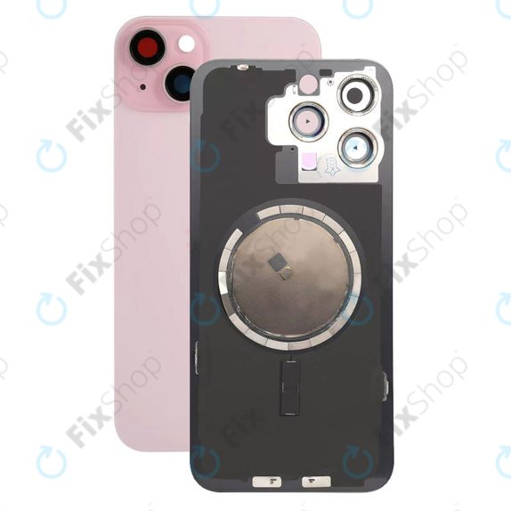 Apple iPhone 15 Plus - Sklo Zadního Housingu + Sklíčko Kamery + Kovová Destička + Magsafe Magnet (Pink)