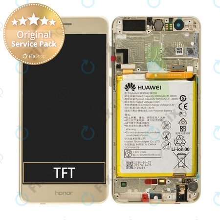 Huawei Honor 8 - LCD Displej + Dotykové Sklo + Rám + Baterie (Gold) - 02350USE, 02350VBF Genuine Service Pack