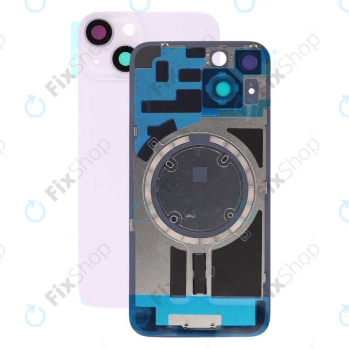 Apple iPhone 14 - Sklo Zadního Housingu + Sklíčko Kamery + Kovová Destička + Magsafe Magnet (Purple)