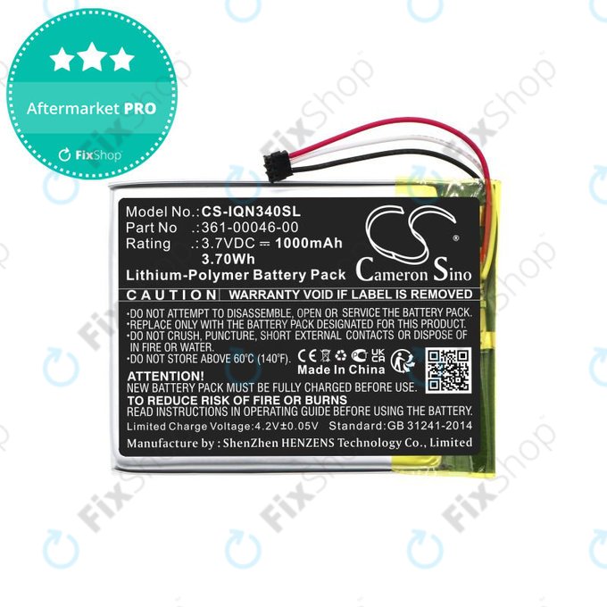 Baterie pro Garmin Dash Cam 20, Nuvi 3400, 1000mAh, Li-Pol, 3.7V, 361-00046-00, HQ