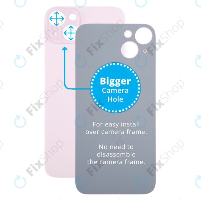Apple iPhone 15 Plus - Sklo Zadního Housingu se Zvětšeným Otvorem na Kameru (Pink)