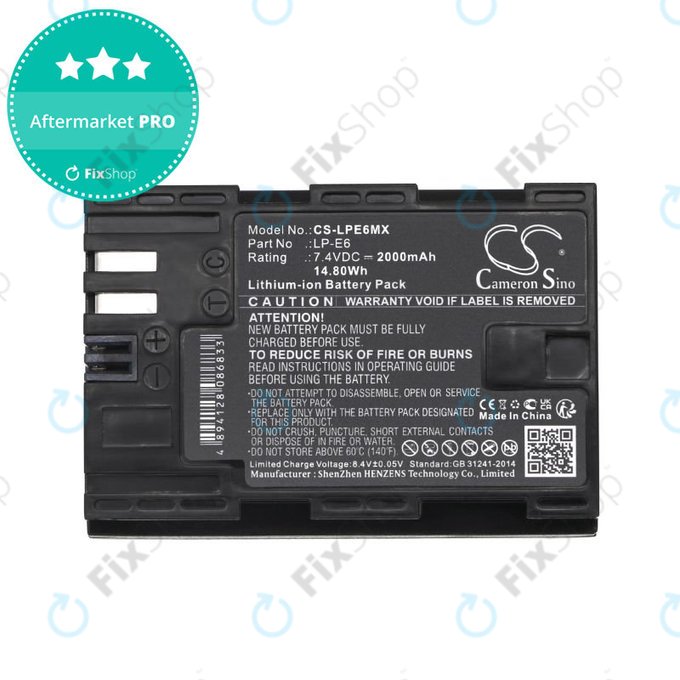 Baterie pro Canon EOS 5D Mark II, EOS 7D, EOS 70D, 2000mAh, Li-Ion, 7.4V, LP-E6, HQ