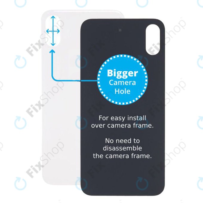 Apple iPhone X - Sklo Zadního Housingu se Zvětšeným Otvorem na Kameru (Silver)