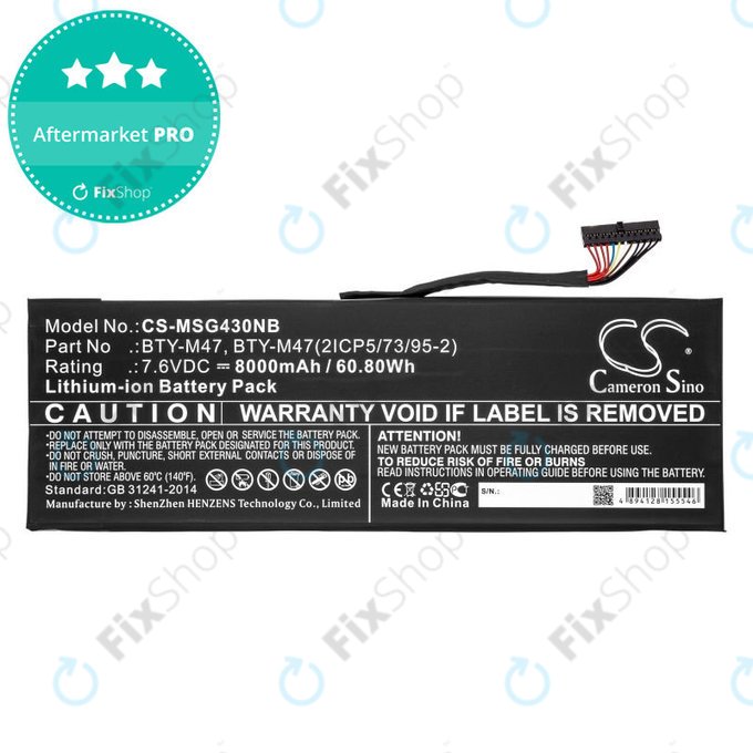 Baterie pro MSI GS40, GS43, MS14, 8000mAh, Li-Ion, 7.6V, BTY-M47, HQ