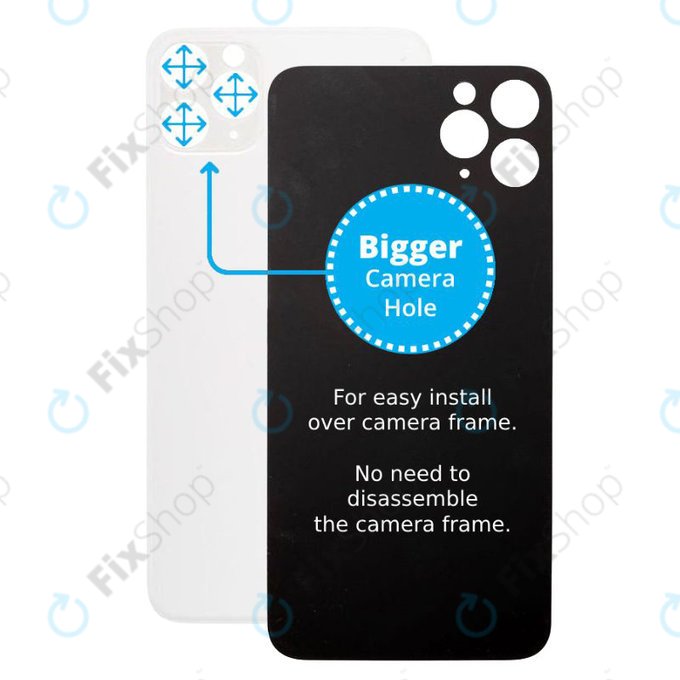 Apple iPhone 11 Pro - Sklo Zadního Housingu se Zvětšeným Otvorem na Kameru (Silver)