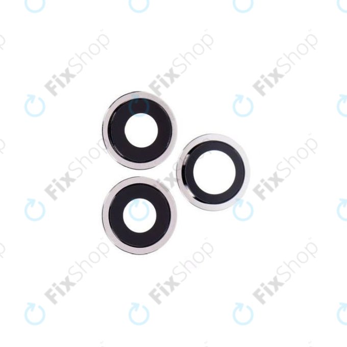 Apple iPhone 12 Pro - Sklíčko Zadní Kamery s Rámem (Silver) - 3ks