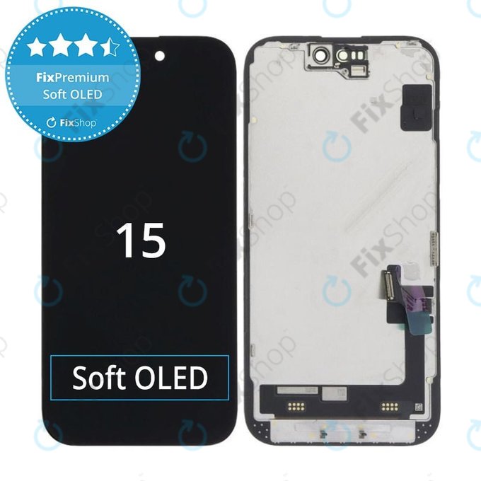 Displej Soft OLED pro iPhone 15 - Dotykové sklo + Rám, DIAGNOSTIC