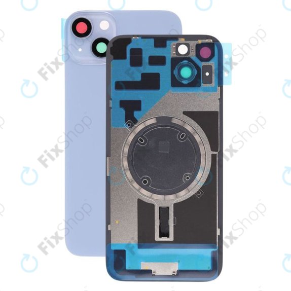 Apple iPhone 14 Plus - Sklo Zadního Housingu + Sklíčko Kamery + Kovová Destička + Magsafe Magnet (Blue)