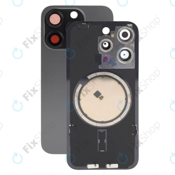 Apple iPhone 15 Pro - Sklo Zadního Housingu + Sklíčko Kamery + Kovová Destička + Magsafe Magnet (Black Titanium)
