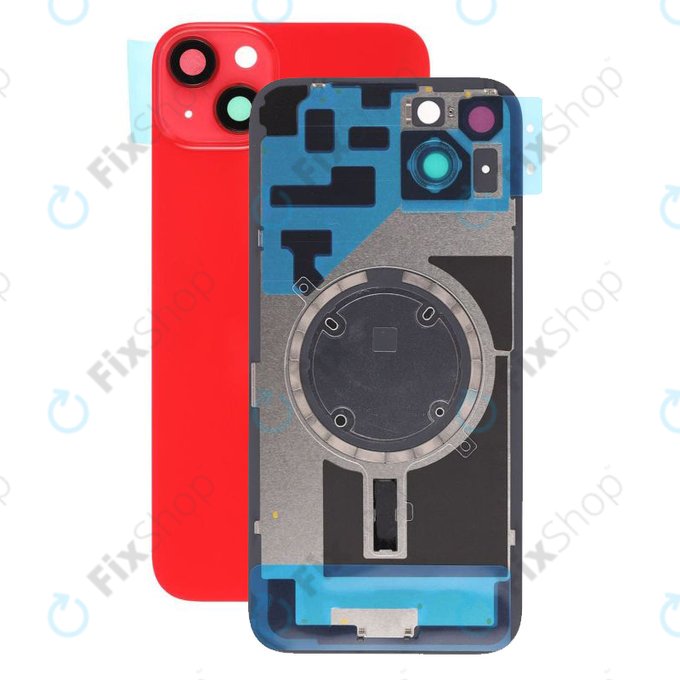 Apple iPhone 14 Plus - Sklo Zadního Housingu + Sklíčko Kamery + Kovová Destička + Magsafe Magnet (Red)