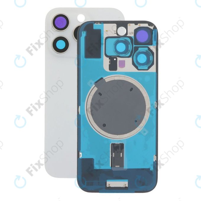 Apple iPhone 16 Pro - Sklo Zadního Housingu + Sklíčko Kamery + Kovová Destička + Magsafe Magnet (White Titanium)