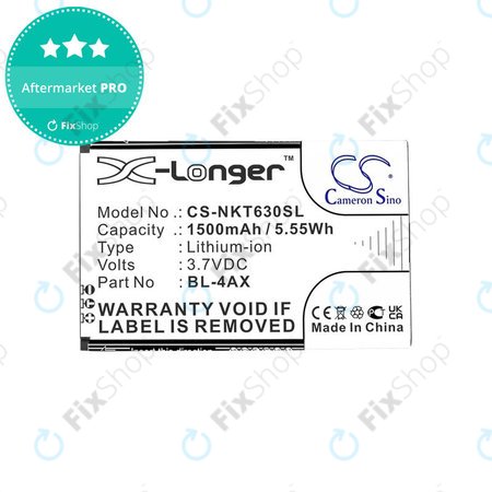 Baterie pro Nokia 6300 4G, Nokia 8000 4G, 1500mAh, Li-Ion, 3.7V, BL-4AX, HQ