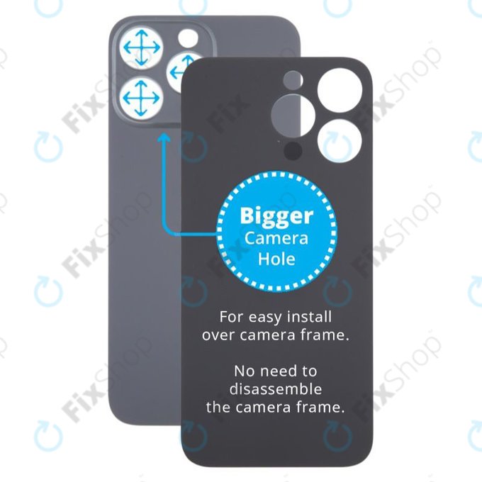 Apple iPhone 15 Pro Max - Sklo Zadního Housingu se Zvětšeným Otvorem na Kameru (Black Titanium)