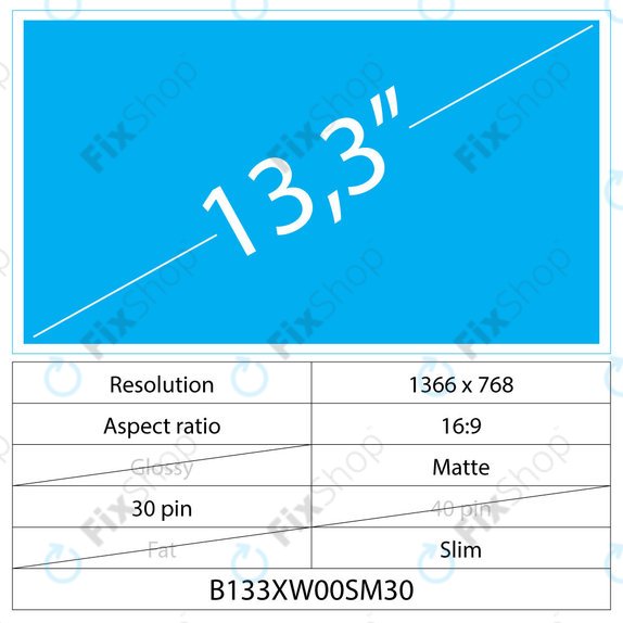 13.3 LCD Slim Matný 30 pin HD