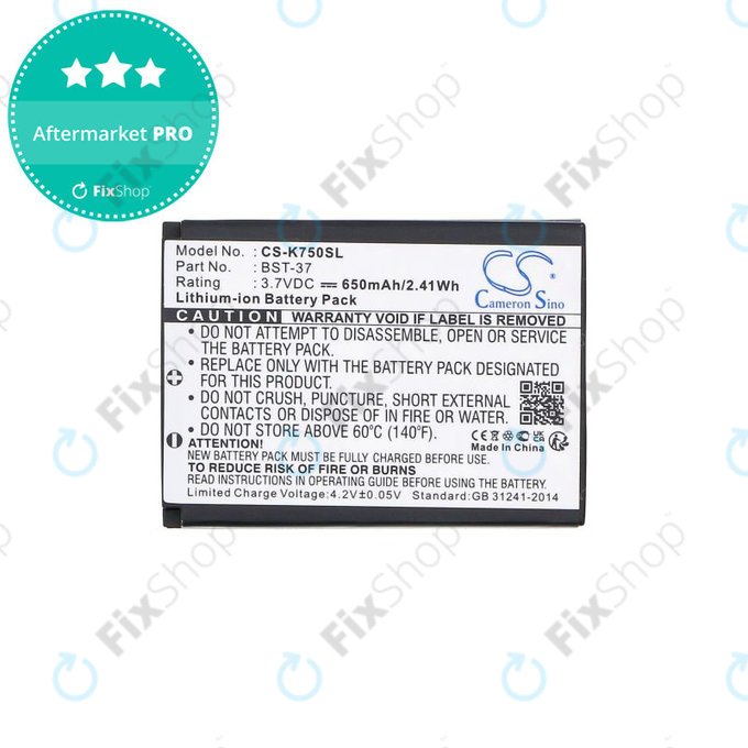 Baterie pro Sony Ericsson, 650mAh, Li-Ion, 3.7V, BST-37, HQ