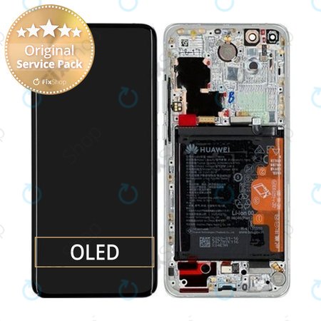 Huawei P40 Pro - LCD Displej + Dotykové Sklo + Rám + Baterie + Senzor Otisku Prstu (Ice White, Silver Frost) - 02353PJK Genuine Service Pack