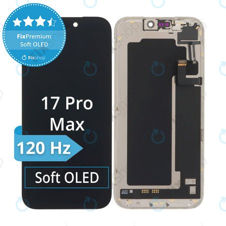 Displej Soft OLED 120Hz pro iPhone 17 Pro Max - Dotykové sklo + Rám, DIAGNOSTIC