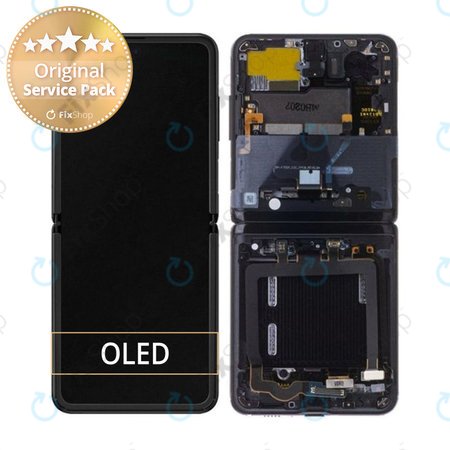 Samsung Galaxy Z Flip F700N - LCD Displej + Dotykové Sklo + Rám (Mirror Black) - GH82-22215A Genuine Service Pack