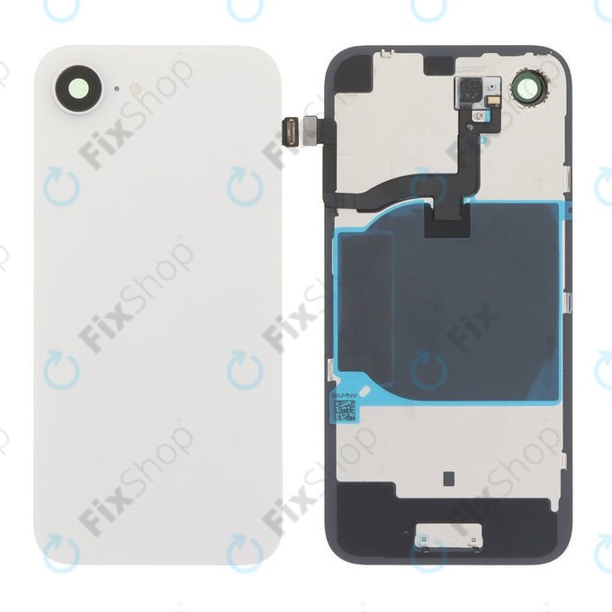 Apple iPhone 16e - Sklo Zadního Housingu + Sklíčko Kamery + Kovová Destička + Magsafe Magnet (White)