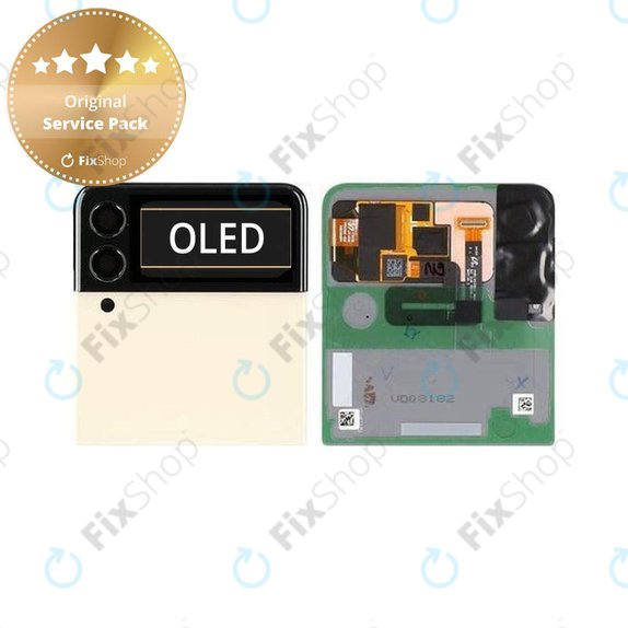 Samsung Galaxy Z Flip 3 F711B - LCD Displej + Dotykové Sklo + Rám (Vnější) (Cream) - GH97-26773B Genuine Service Pack