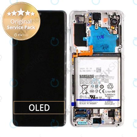 Samsung Galaxy S21 G991B - LCD Displej + Dotykové Sklo + Rám + Baterie (Phantom White) - GH82-24716C, GH82-24718C Genuine Service Pack