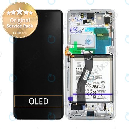 Samsung Galaxy S21 Ultra G998B - LCD Displej + Dotykové Sklo + Rám + Baterie (Phantom Silver) - GH82-24591B, GH82-24925B Genuine Service Pack