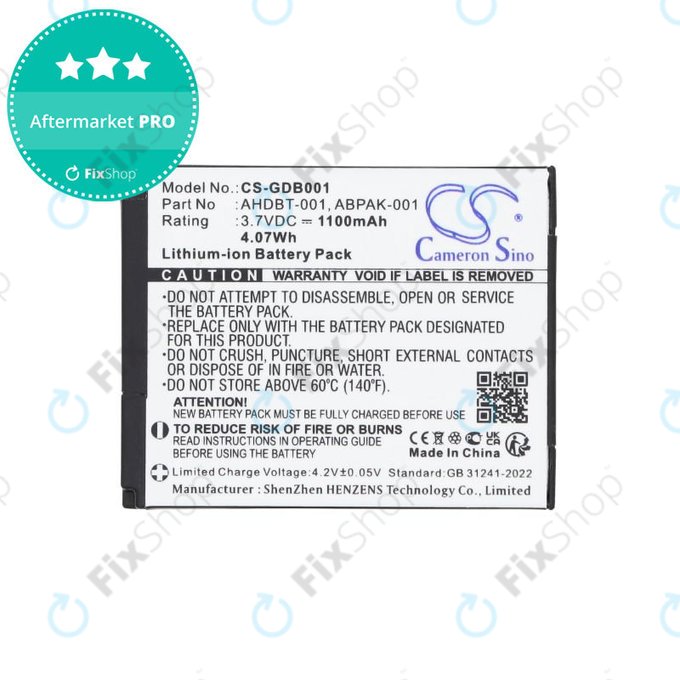 Baterie pro GoPro HD Hero, Hero2, 1100mAh, Li-Ion, 3.7V, AHDBT-001, HQ