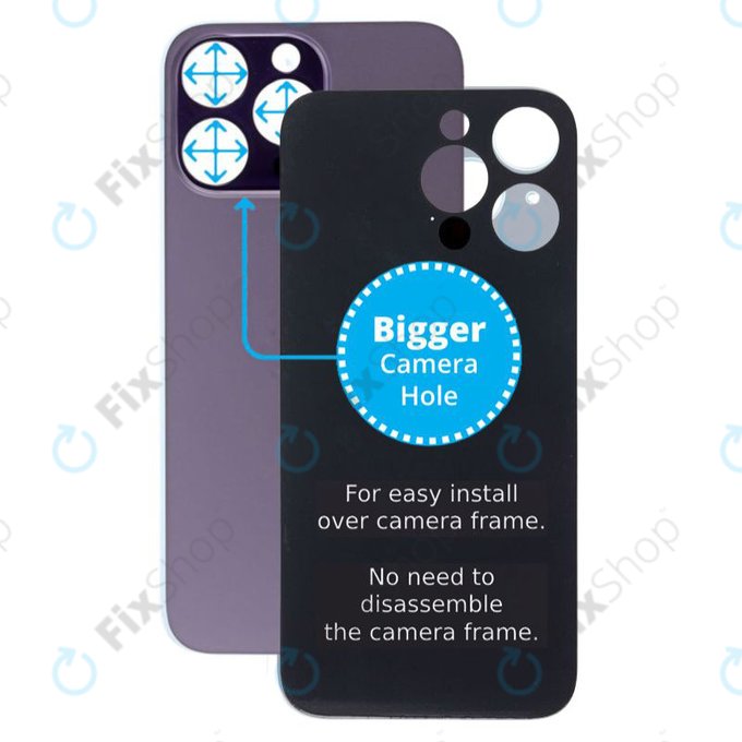 Apple iPhone 14 Pro Max - Sklo Zadního Housingu se Zvětšeným Otvorem na Kameru (Deep Purple)