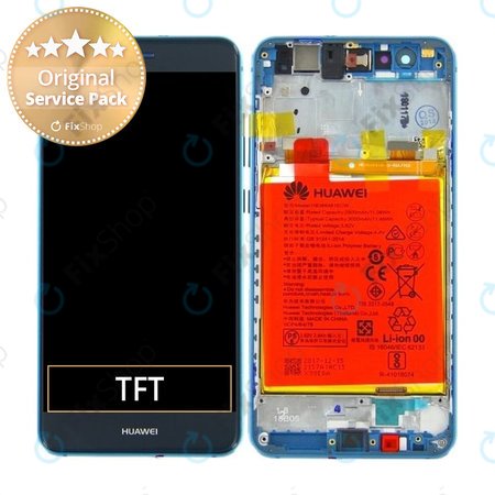 Huawei P10 Lite - LCD Displej + Dotykové Sklo + Rám + Baterie (Sapphire Blue) - 02351FSL Genuine Service Pack