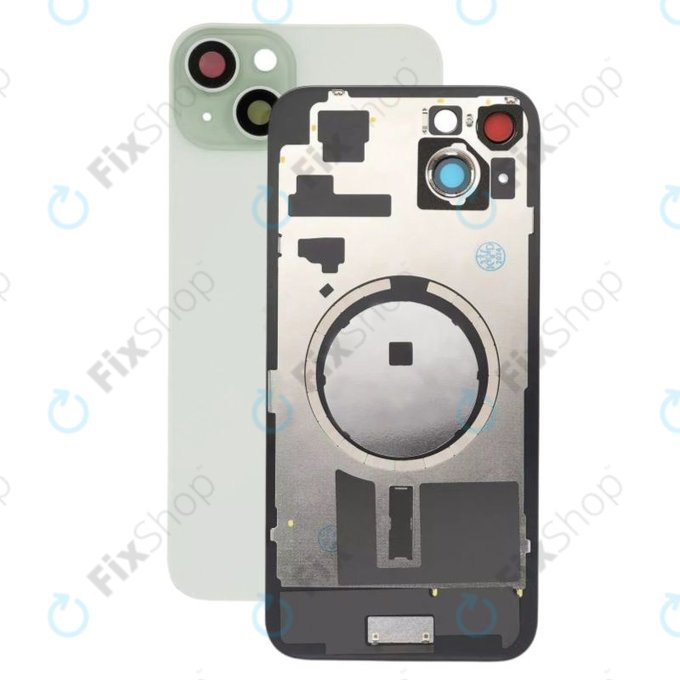 Apple iPhone 15 Plus - Sklo Zadního Housingu + Sklíčko Kamery + Kovová Destička + Magsafe Magnet (Green)