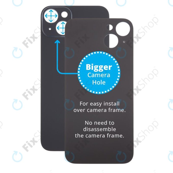 Apple iPhone 15 Plus - Sklo Zadního Housingu se Zvětšeným Otvorem na Kameru (Black)