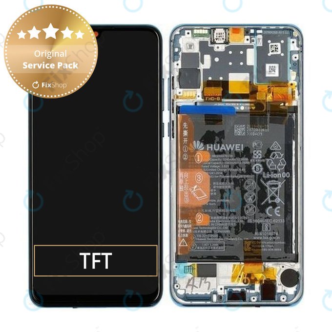 Huawei P30 Lite 2020 - LCD Displej + Dotykové Sklo + Rám + Baterie (Peacock Blue) - 02353FQE, 02353DQS Genuine Service Pack