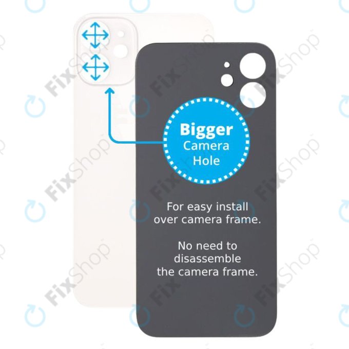Apple iPhone 12 Mini - Sklo Zadního Housingu se Zvětšeným Otvorem na Kameru (White)