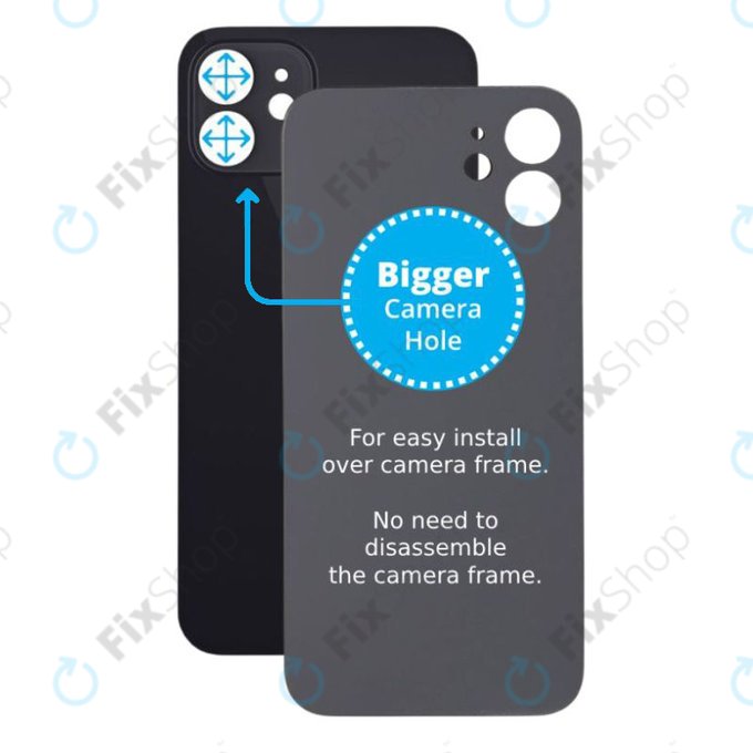 Apple iPhone 12 - Sklo Zadního Housingu se Zvětšeným Otvorem na Kameru (Black)